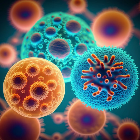 Macro shot of different types of microbes Virus cells ai generativeの素材