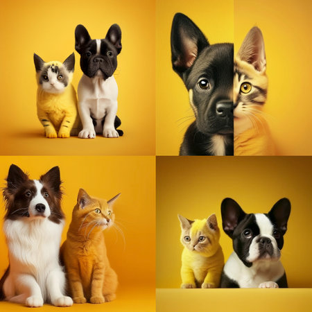 Cute cat and dog, Ai generatedの素材