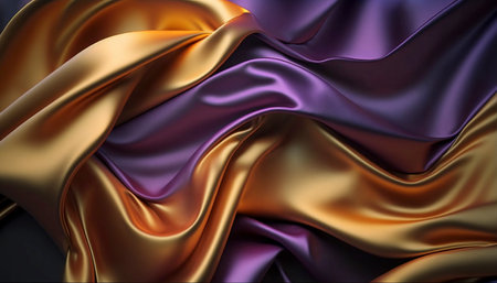 Colored silk surface with folds. Abstract background. Textile surface with waves and wrinklesの素材