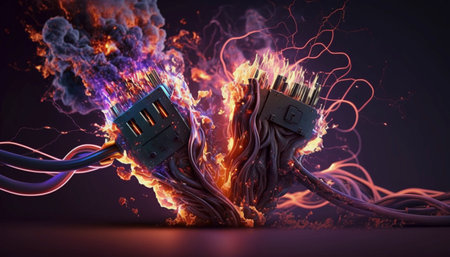 Illustration of burning computer power cablesの素材