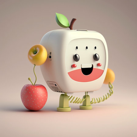 A cute cartoon apple phone characterの素材
