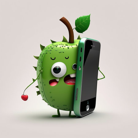 A cute cartoon apple phone characterの素材
