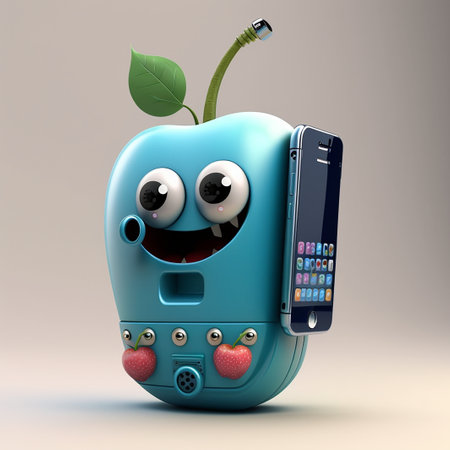 A cute cartoon apple phone characterの素材