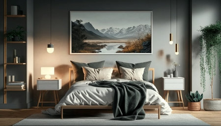 Home interior, luxury modern dark living room interior, black empty wall mock up, 3d renderの素材