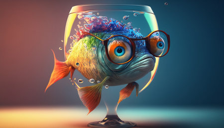 A colorful fish with a very large glasses on its headの素材