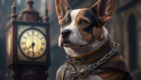 Dog with a steampunk watch lanyardの素材