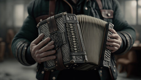 Holding an accordion to be playedの素材