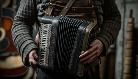 Holding an accordion to be playedの素材