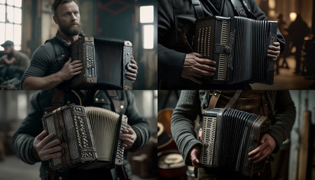 Holding an accordion to be playedの素材