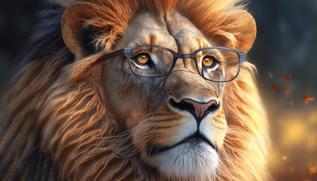 lion with glasses a photorealistic paintingの素材