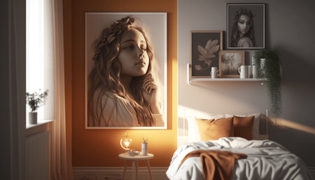 Mock up frame in warm colored girl bedroom interiorの素材