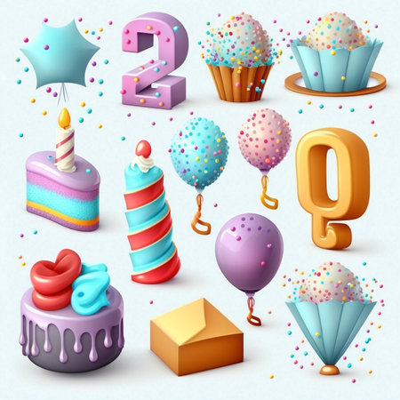 3D Birthday icon set Ai generativeの素材