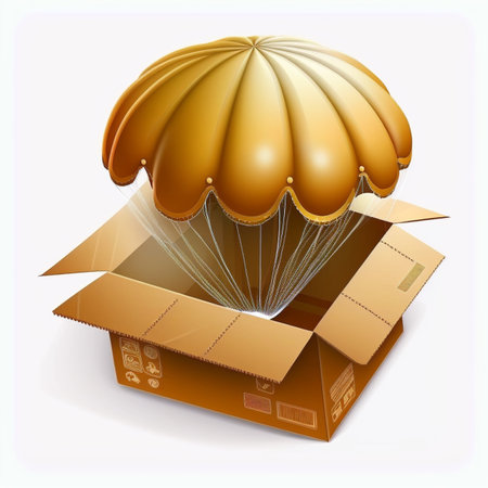 3D Cardboard box with parachute Ai generativeの素材