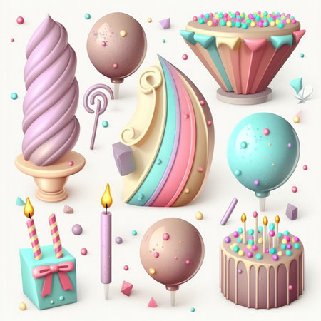 3D Birthday icon set Ai generativeの素材