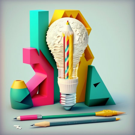 Lightbulb with pencil and ruler. Back to school concept Ai generativeの素材