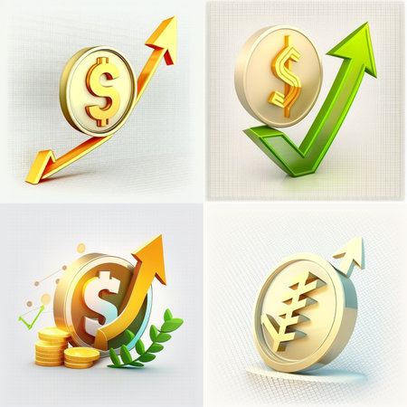 3D Dollar coin and arrow up Ai generativeの素材