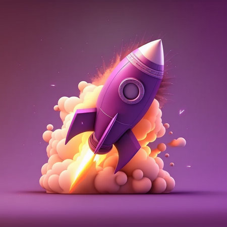 3D Rocket with fire Ai generativeの素材