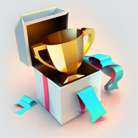 3D Open Gift box with Trophy cup Ai generativeの素材
