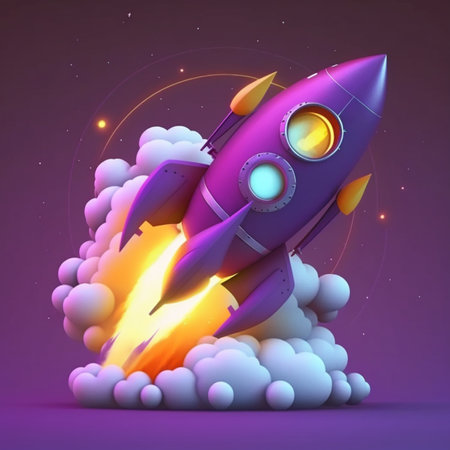 3D Rocket with fire Ai generativeの素材