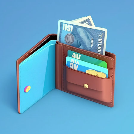3D Wallet with Credit card and coinの素材
