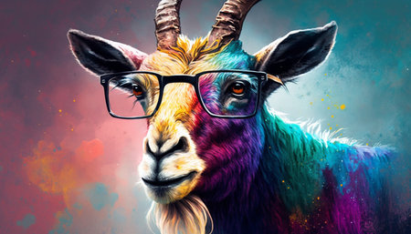 a colorful goat wearing glasses Ai generativeの素材