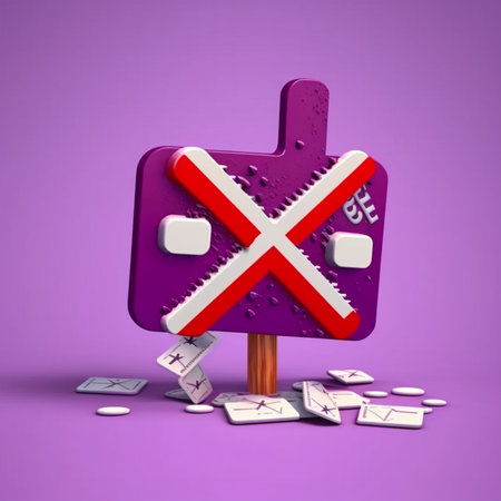 3D Declined payment credit card. Canceled payment concept. Error and red cross sign. Cards not accepted. Blocked accountの素材