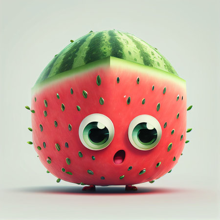 A cute cartoon watermelon characterの素材