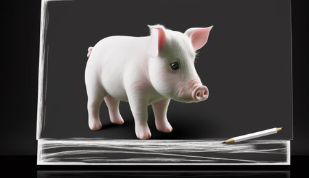 Cute pig drawing picture in white board generative Aiの素材