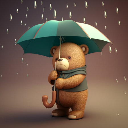CARTOON BEAR WITH Umbrella generative Aiの素材