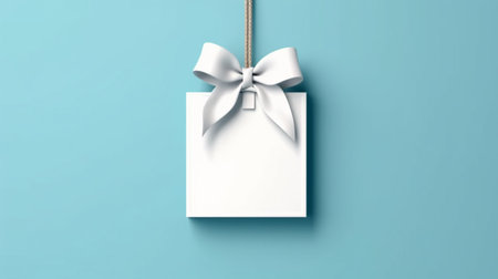 Blank gift card or hanging white note with blue cyanの素材