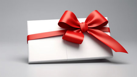 Blank white gift card with red ribbon bow or giftの素材