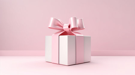 Blank white product podium in pink gift box or presenの素材