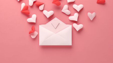 Blank white paper in pink envelopeの素材