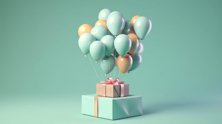 Flying balloons lifting up gift box lid or openingの素材