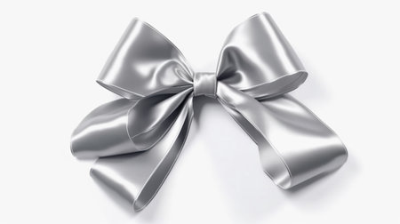 Silver gift ribbon bow isolated on white backgroundの素材