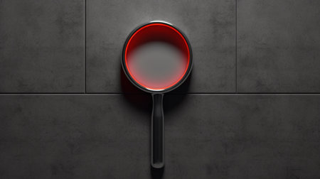 Magnifying glass with red neon light exclamation markの素材