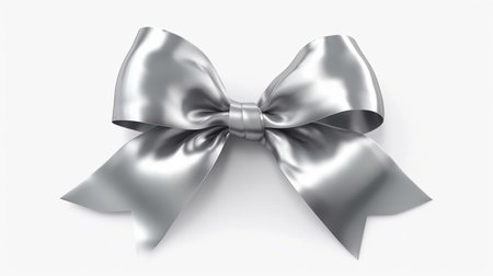Silver gift ribbon bow isolated on white backgroundの素材