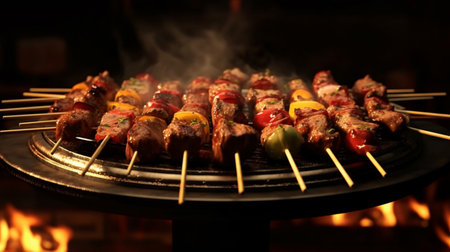 beef barbecue on skewers realistic imageの素材