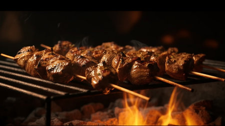beef barbecue on skewers realistic imageの素材