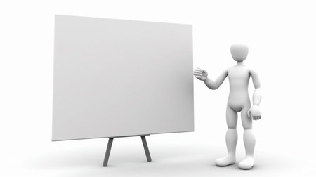 man holding blank board and pointing fingerの素材