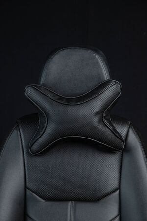 close up of a leather car seat cover with detailsの写真素材