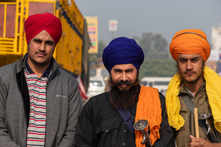 a group of nihang sikh,they are protesting against new faram laws in india.のeditorial素材
