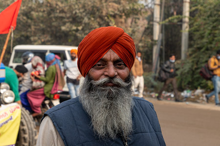 portrait of a indian sikh farmer during the protest at delhi border.のeditorial素材