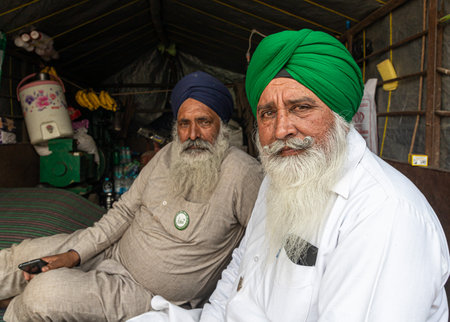 portrait of a indian farmer during the protest at delhi border.のeditorial素材