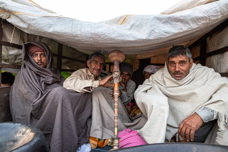 portrait of group of farmers during the protest at delhi haryana border,they are protesting against...