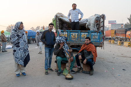 portrait of group of farmers during the protest at delhi haryana border,they are protesting against...