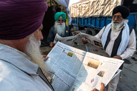 farmers are protesting at delhi border against the new farm law.のeditorial素材