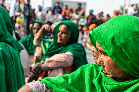 portrait of a lady farmers at delhi border,they are protesting at delhi border against the new farm law.のeditorial素材