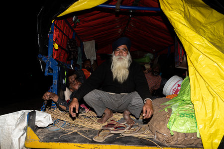 portrait of a farmer ,they are protesting at delhi border against the new farm law.のeditorial素材