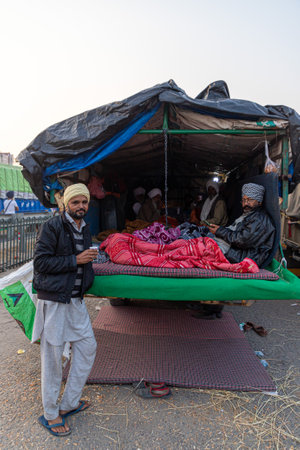 farmers are protesting at delhi border against the new farm law.のeditorial素材